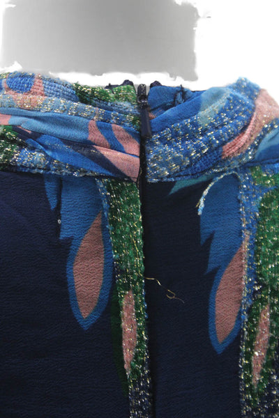 Ciebon Women Maxi Dress Dark Blue Floral High Neck Long Sleeve Size M