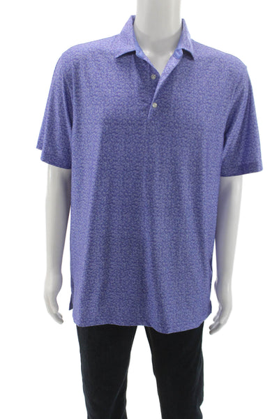 Hickey Freeman Mens Printed Short Sleeves Rugby Shirt Blue Size Large