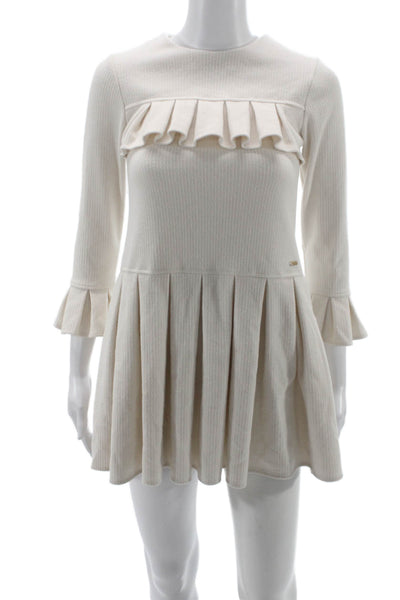 Patachou Childrens Girls Long Sleeves Pleated A Line Dress White Size 10