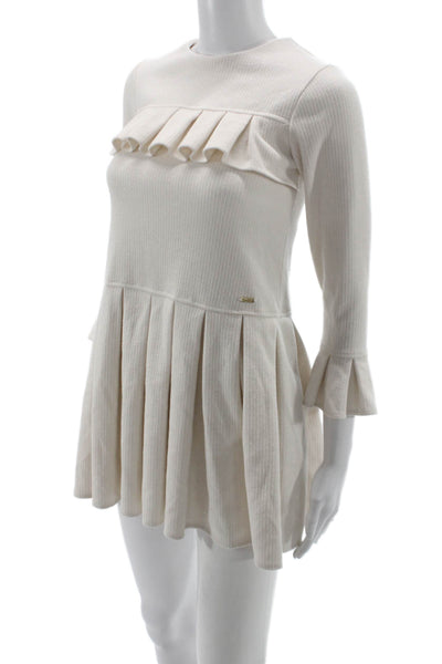 Patachou Childrens Girls Long Sleeves Pleated A Line Dress White Size 10