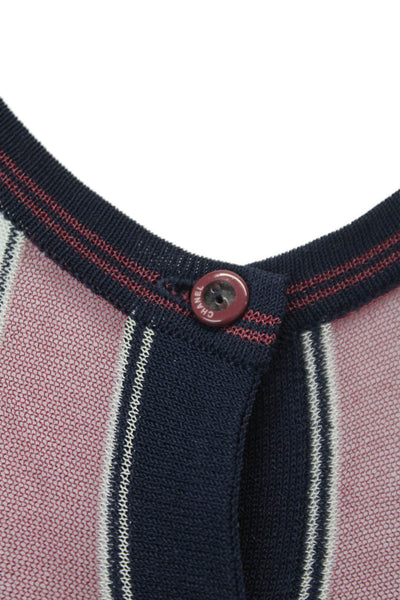 Chanel Womens Dark Blue Striped Round Neck Button Up Blouse Long Sleeve Size 38