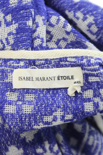 Isabel Marant Etoile Women Blue Cropped Tunic VNeck 3/4 Sleeve Geometric Size S
