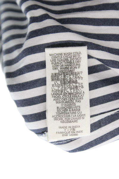 The Great Women Silk Striped Long-Sleeve Button-Up Blouse Dark Blue Size 1