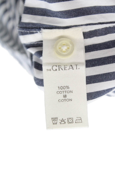 The Great Women Silk Striped Long-Sleeve Button-Up Blouse Dark Blue Size 1