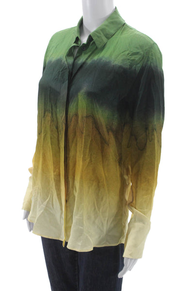 Altuzarra Women Green Silk Collared Button Up Blouse Long Sleeve Size 36