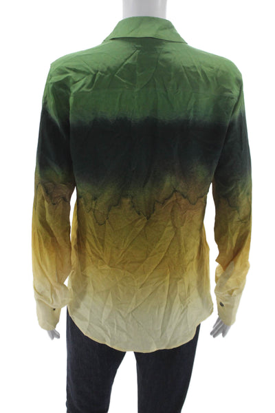 Altuzarra Women Green Silk Collared Button Up Blouse Long Sleeve Size 36