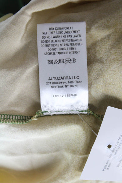 Altuzarra Women Green Silk Collared Button Up Blouse Long Sleeve Size 36