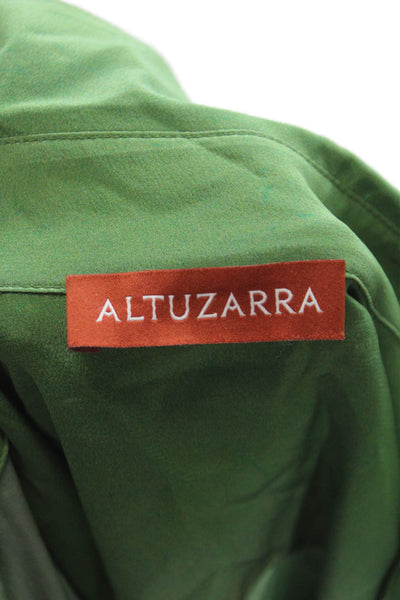 Altuzarra Women Green Silk Collared Button Up Blouse Long Sleeve Size 36