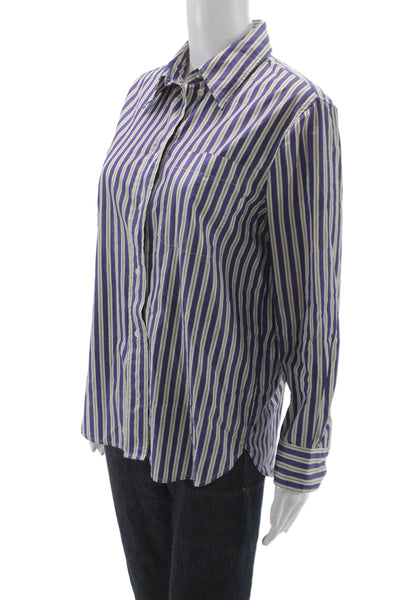 Soeur Womens Striped Collared Button-Up Cotton Shirt Long Sleeve Blue Size 34