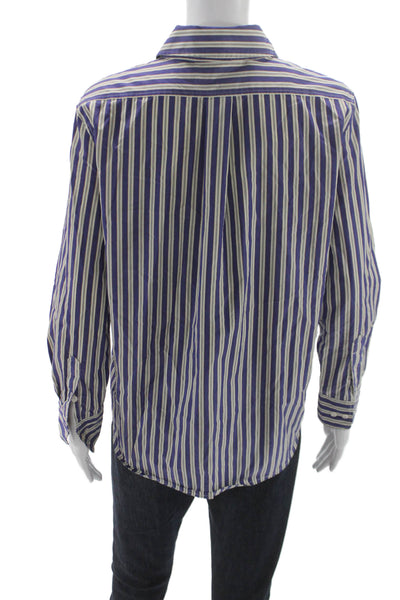 Soeur Womens Striped Collared Button-Up Cotton Shirt Long Sleeve Blue Size 34