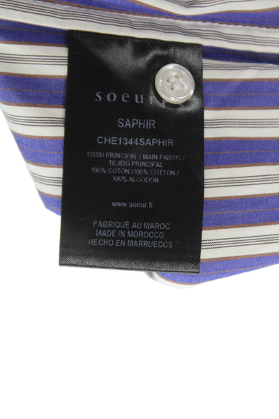 Soeur Womens Striped Collared Button-Up Cotton Shirt Long Sleeve Blue Size 34