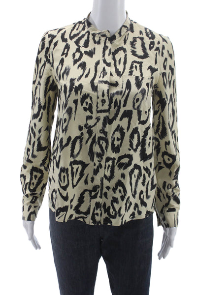 Chloe Women Beige Silk Animal Print Button-Up Blouse Long Sleeve Size S