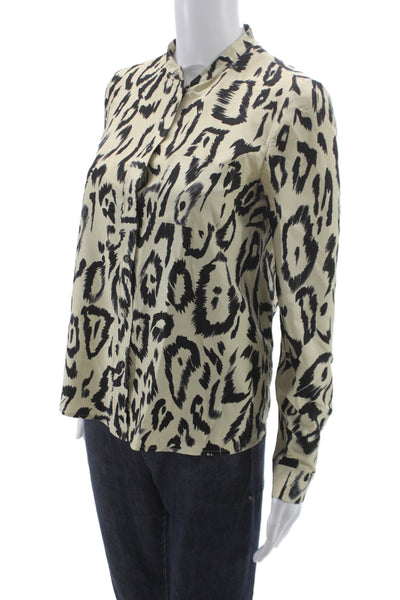 Chloe Women Beige Silk Animal Print Button-Up Blouse Long Sleeve Size S