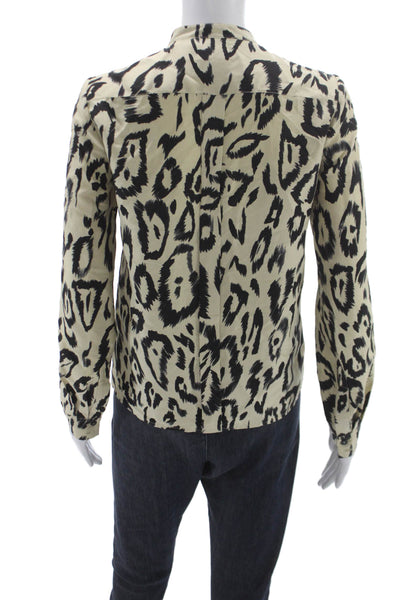 Chloe Women Beige Silk Animal Print Button-Up Blouse Long Sleeve Size S