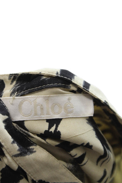 Chloe Women Beige Silk Animal Print Button-Up Blouse Long Sleeve Size S