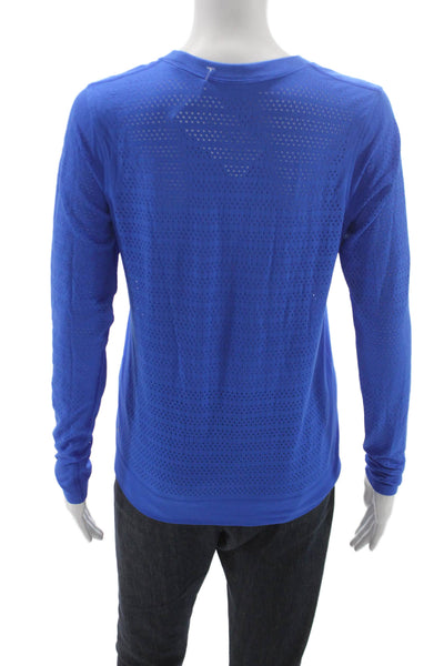 Lululemon Women Long Sleeve Crew Neck Basic T-Shirt Blue Polyester Size S