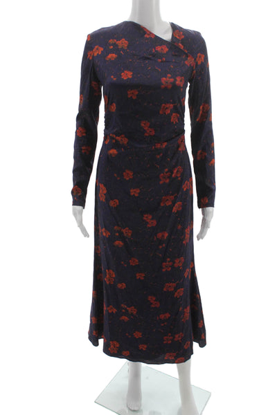 Rachel Comey Women Maxi Dress Dark Blue Floral Long Sleeve Polyester Size 4