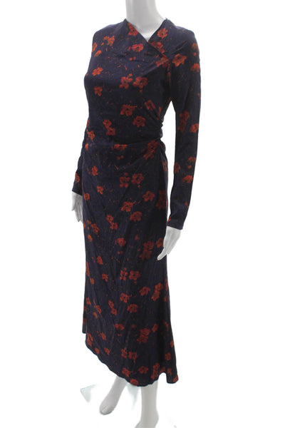 Rachel Comey Women Maxi Dress Dark Blue Floral Long Sleeve Polyester Size 4