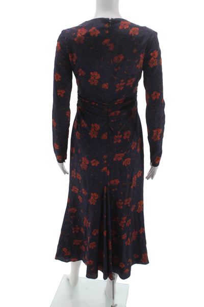 Rachel Comey Women Maxi Dress Dark Blue Floral Long Sleeve Polyester Size 4