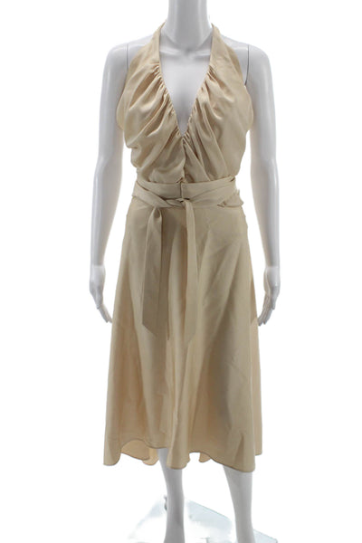 Chloe Womens Beige Silk Sleeveless Wrap Dress Tie Waist Size 34