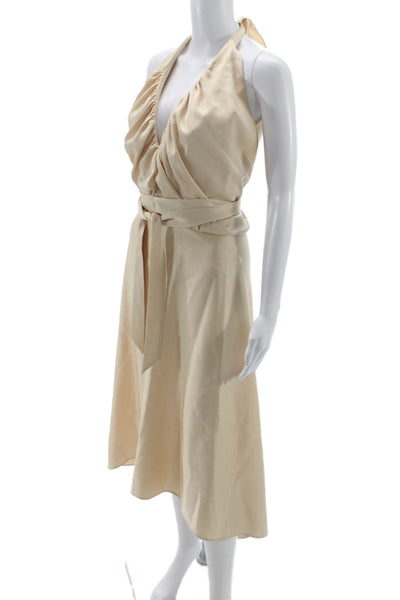 Chloe Womens Beige Silk Sleeveless Wrap Dress Tie Waist Size 34