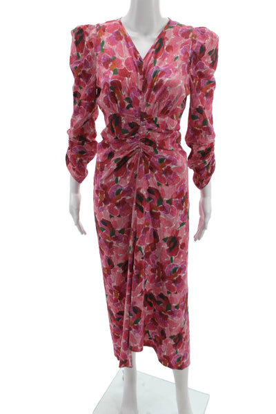 Isabel Marant Womens Pink Velvet Floral VNeck Maxi Wrap Dress LongSleeve Size S