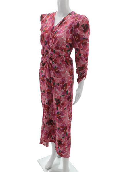 Isabel Marant Womens Pink Velvet Floral VNeck Maxi Wrap Dress LongSleeve Size S