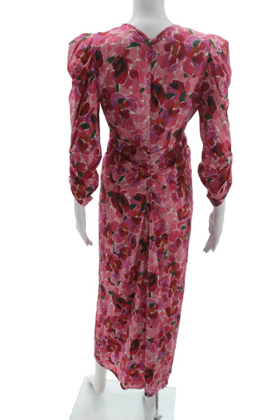 Isabel Marant Womens Pink Velvet Floral VNeck Maxi Wrap Dress LongSleeve Size S