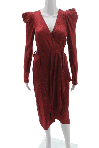 ALC Womens Red Velvet Animal Print Wrap Dress Long Sleeve V Neck Size 2
