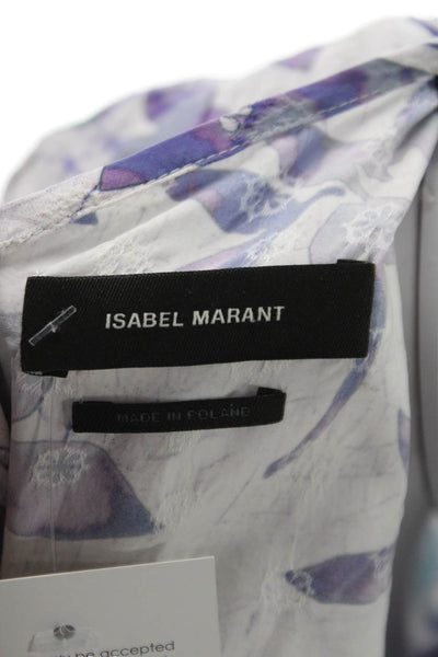 Isabel Marant Women White Floral Cotton Sheath Dress V Neck Long Sleeve Size S