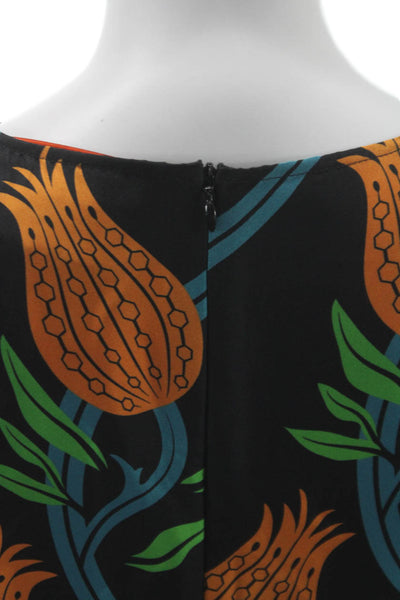 La Double J Women A-Line Maxi Dress Black Floral 3/4 Sleeve Zip Size XS
