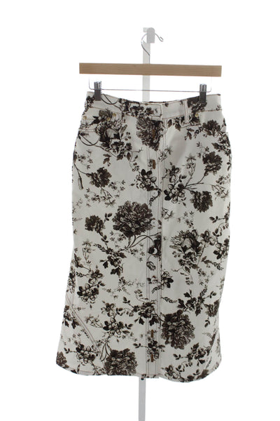 Erdem Womens Straight Pencil Midi Cotton Floral Skirt White Size 44
