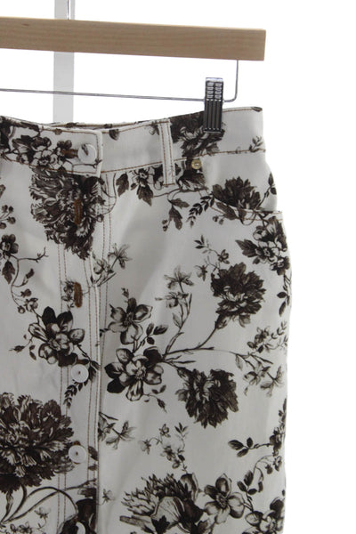 Erdem Womens Straight Pencil Midi Cotton Floral Skirt White Size 44