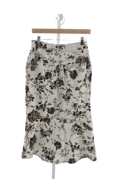 Erdem Womens Straight Pencil Midi Cotton Floral Skirt White Size 44