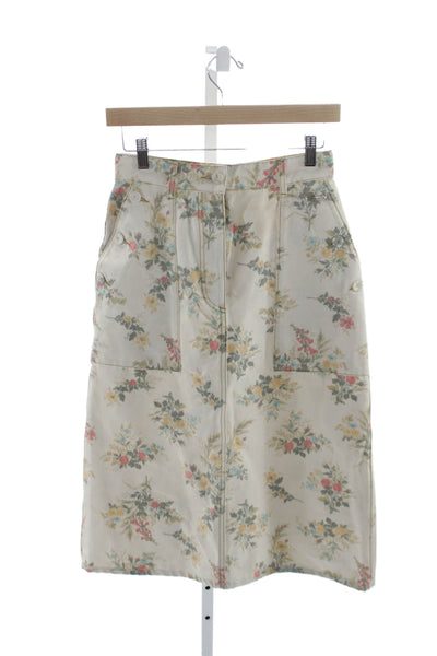 Erdem Women A-Line Cargo Floral Cotton Skirt Knee Length Beige Size S