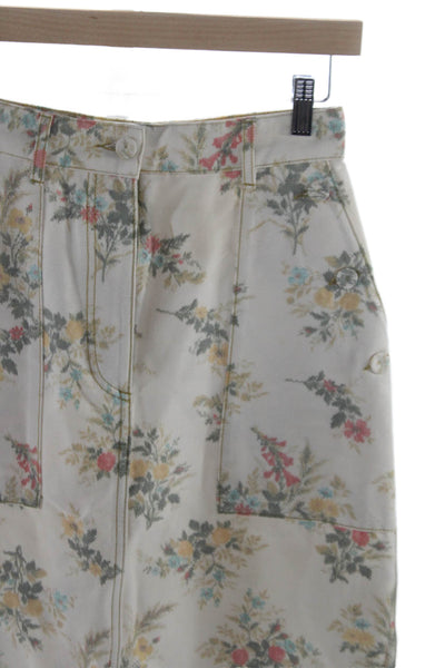 Erdem Women A-Line Cargo Floral Cotton Skirt Knee Length Beige Size S