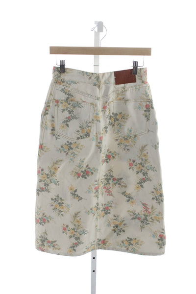 Erdem Women A-Line Cargo Floral Cotton Skirt Knee Length Beige Size S