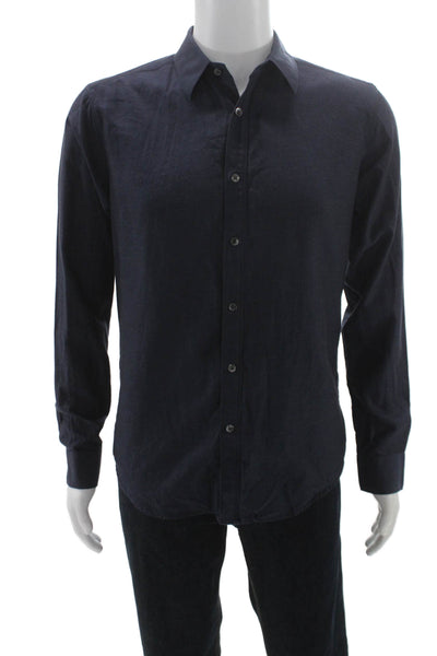Theory Mens Solid Cotton Long Sleeve Button Up Shirt Navy Size M