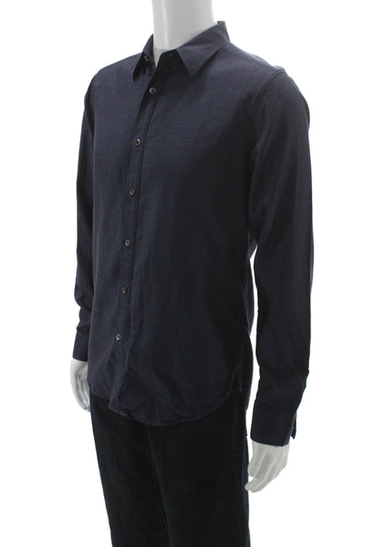 Theory Mens Solid Cotton Long Sleeve Button Up Shirt Navy Size M