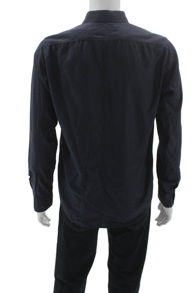 Theory Mens Solid Cotton Long Sleeve Button Up Shirt Navy Size M