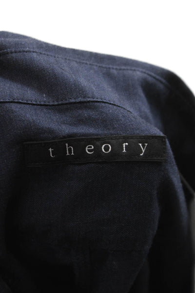 Theory Mens Solid Cotton Long Sleeve Button Up Shirt Navy Size M