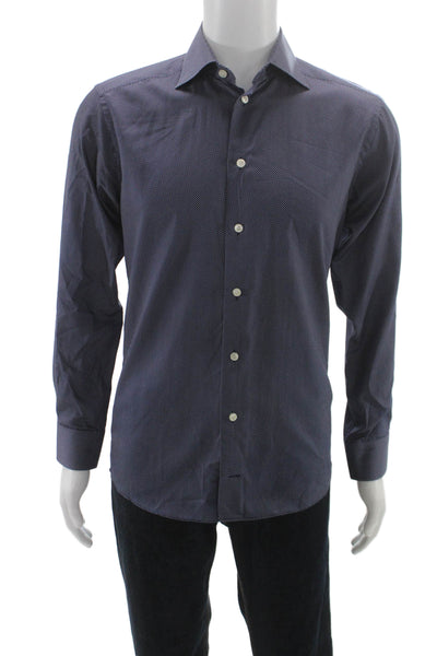 Eton Mens Cotton Polka Dot Long Sleeve Button Up Shirt Navy Size 38 16