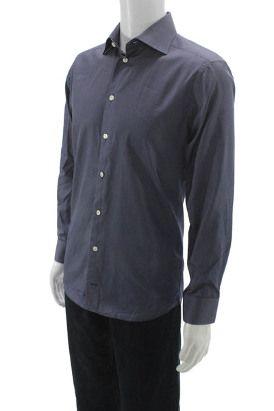 Eton Mens Cotton Polka Dot Long Sleeve Button Up Shirt Navy Size 38 16