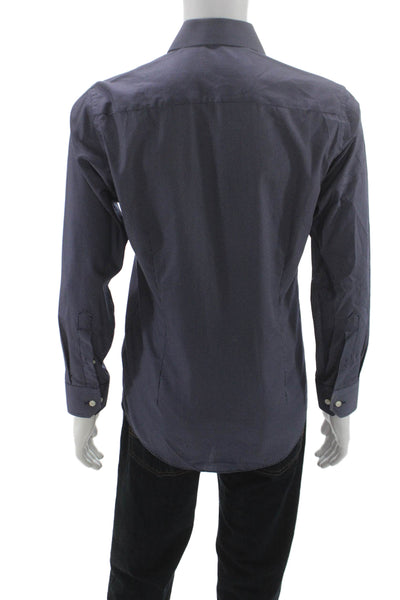 Eton Mens Cotton Polka Dot Long Sleeve Button Up Shirt Navy Size 38 16