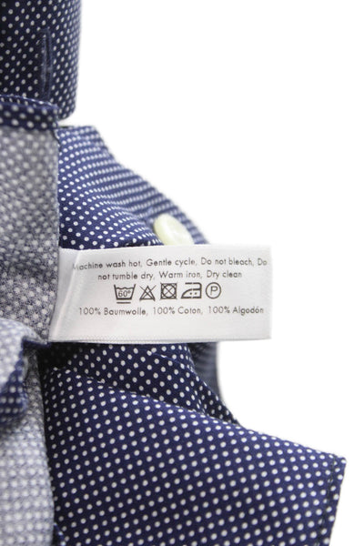 Eton Mens Cotton Polka Dot Long Sleeve Button Up Shirt Navy Size 38 16