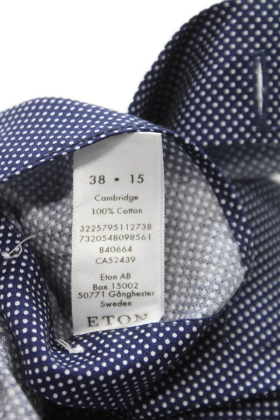 Eton Mens Cotton Polka Dot Long Sleeve Button Up Shirt Navy Size 38 16