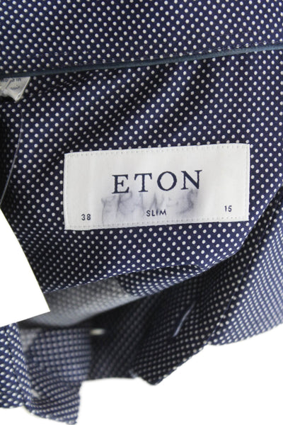 Eton Mens Cotton Polka Dot Long Sleeve Button Up Shirt Navy Size 38 16