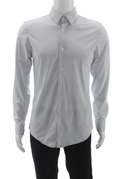 Zara Mens Striped Long Sleeve Slim Fit Button Up Shirt White Size S