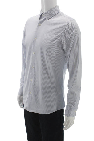 Zara Mens Striped Long Sleeve Slim Fit Button Up Shirt White Size S
