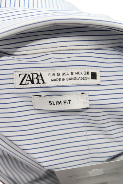 Zara Mens Striped Long Sleeve Slim Fit Button Up Shirt White Size S